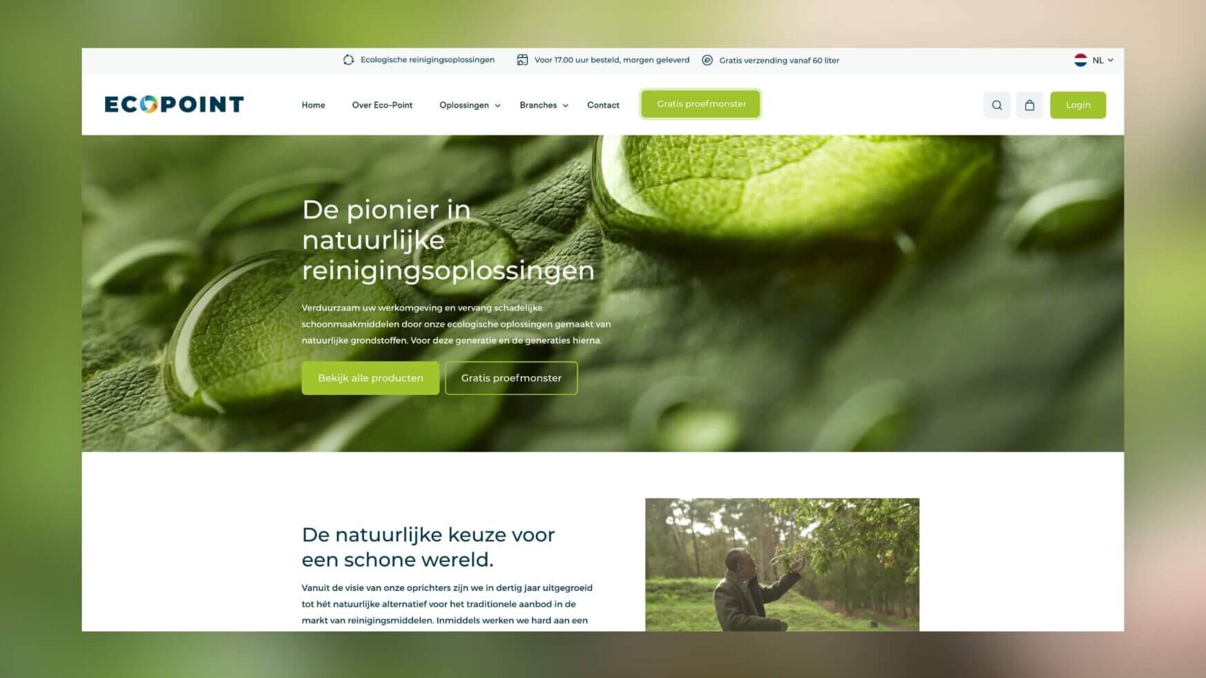 Screenshot van de EcoPoint-site met milieuvriendelijke schoonmaakoplossingen.