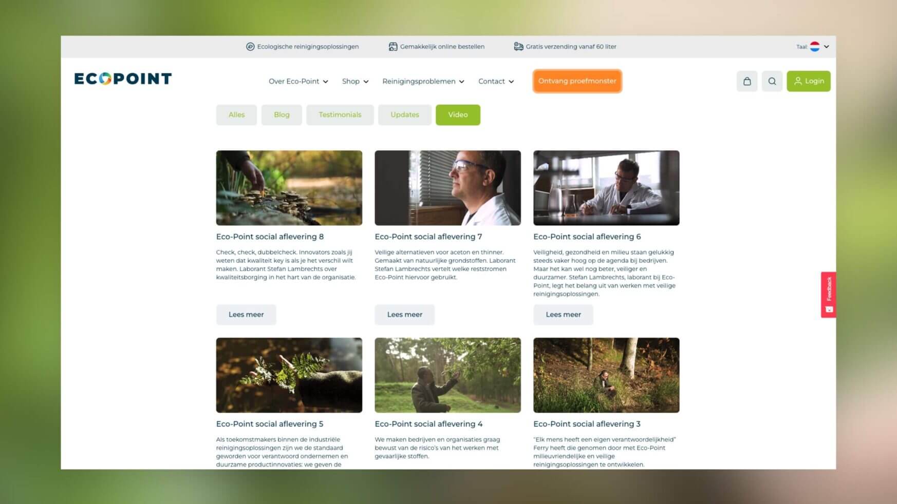 Eco-Point: Bekijk video's over bosbouw met miniaturen en beschrijvingen.