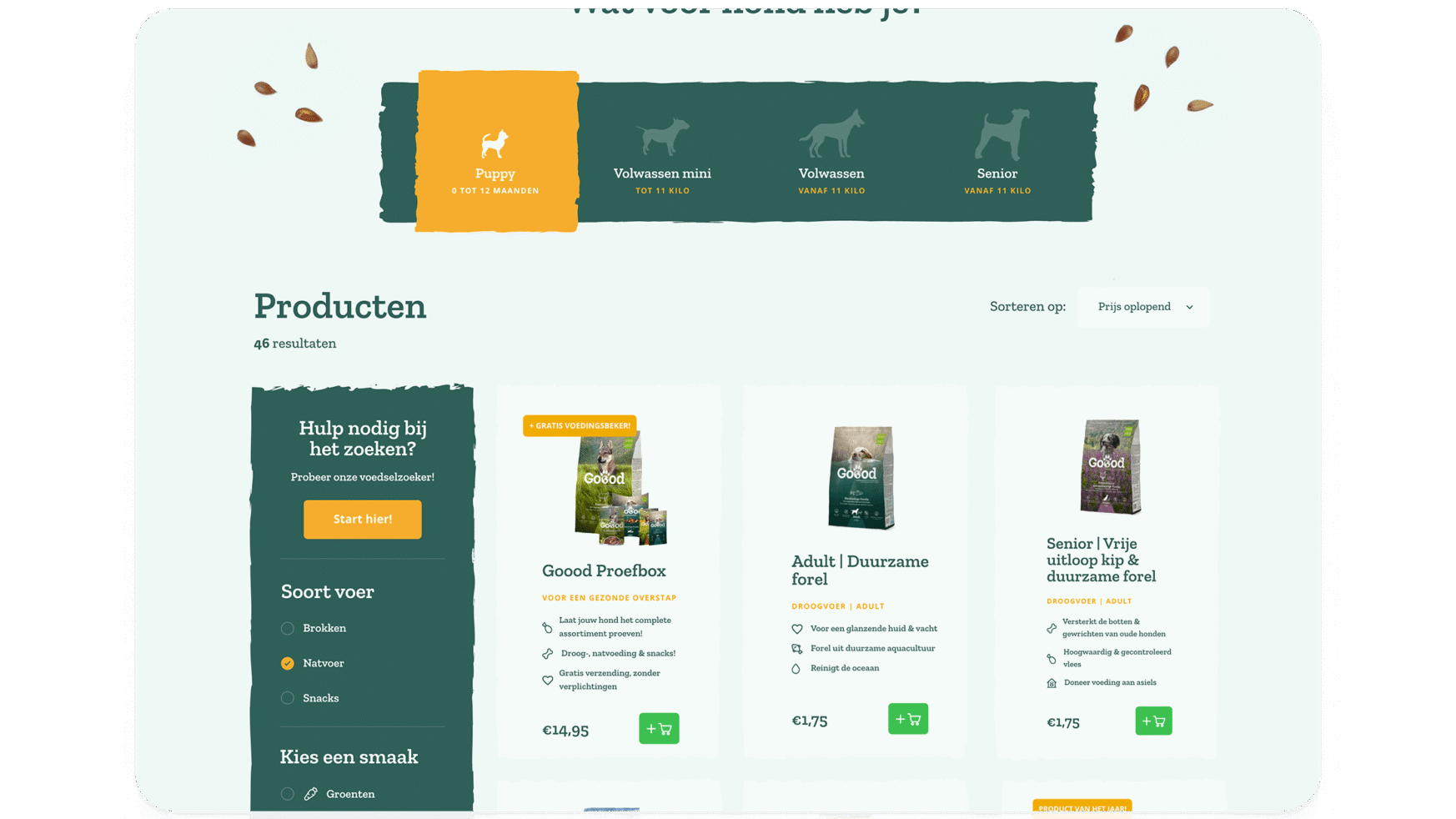 Hondenvoersite: Blader door puppy-, volwassen- en seniorenvoer. Filter producten eenvoudig.