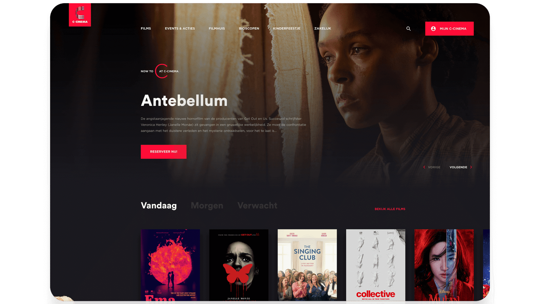 Antebellum zette een streaminginterface in de schijnwerpers, met daaronder een rij uiteenlopende filmhoezen.