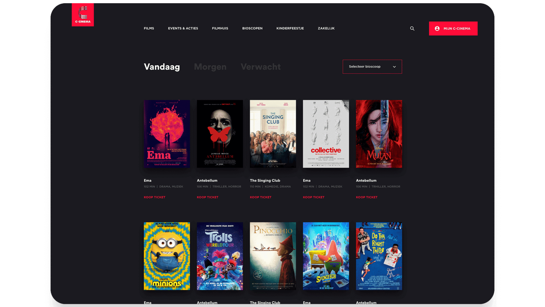 Films streamen: Blader door posters en kies een filmtijd.