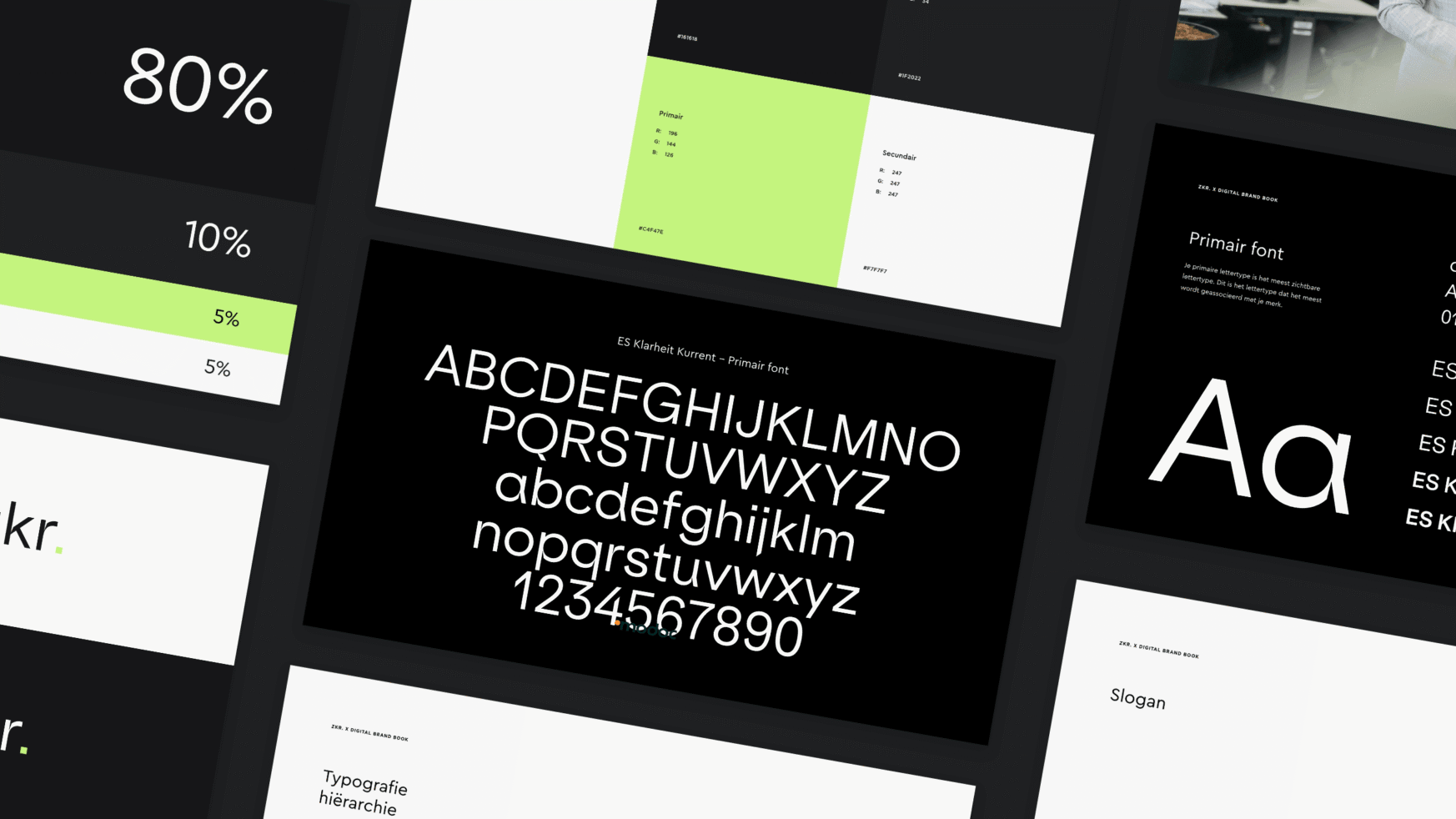 Grafisch ontwerp met verschillende lettertypen, grootten en stijlen op een zwarte achtergrond.