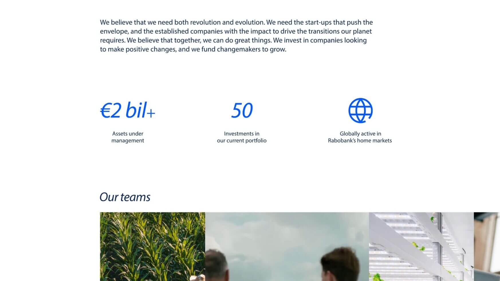 €2 miljard activa, 50 investeringen, wereldwijd bereik. Afbeelding: planten en mensen.