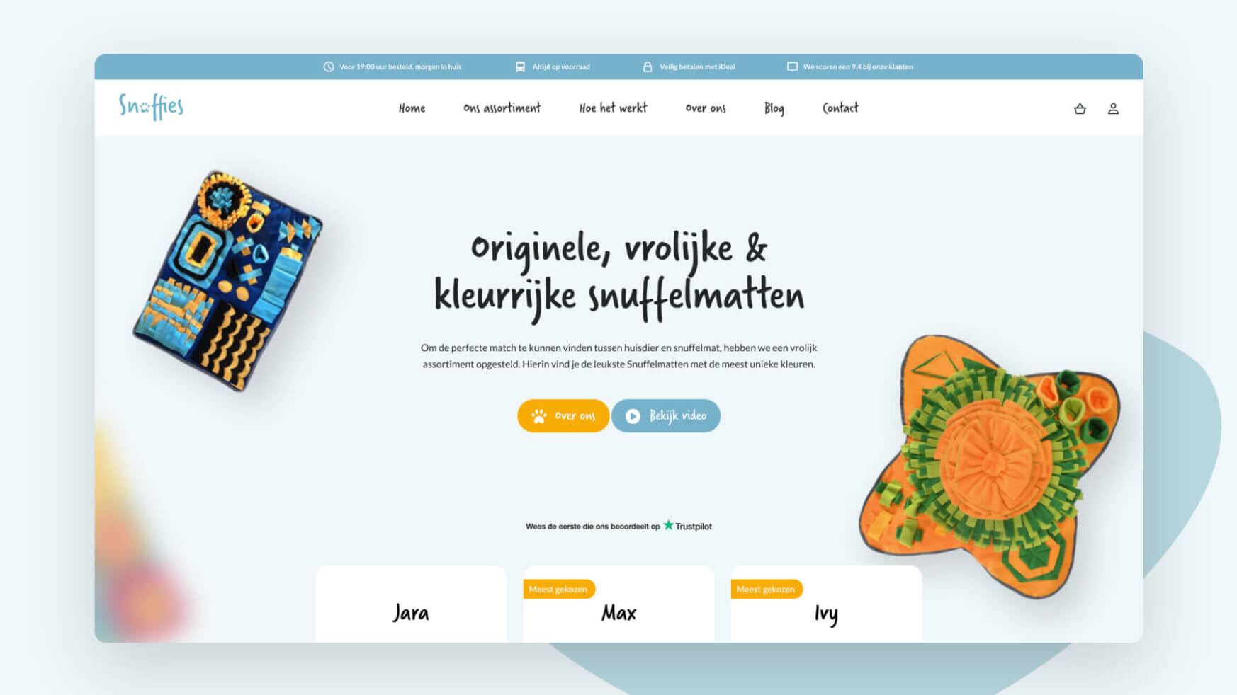 Maak kennis met Snuffies: levendige snuffelmatten voor huisdieren! Ontdek felle designs met moeiteloze navigatie in het bovenste menu.