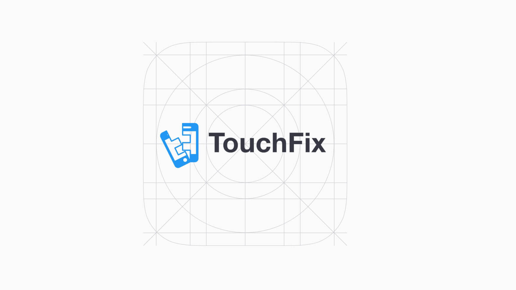 TouchFix-logo: levendig blauw pictogram van twee apparaten op wit met strakke rasterlijnen.