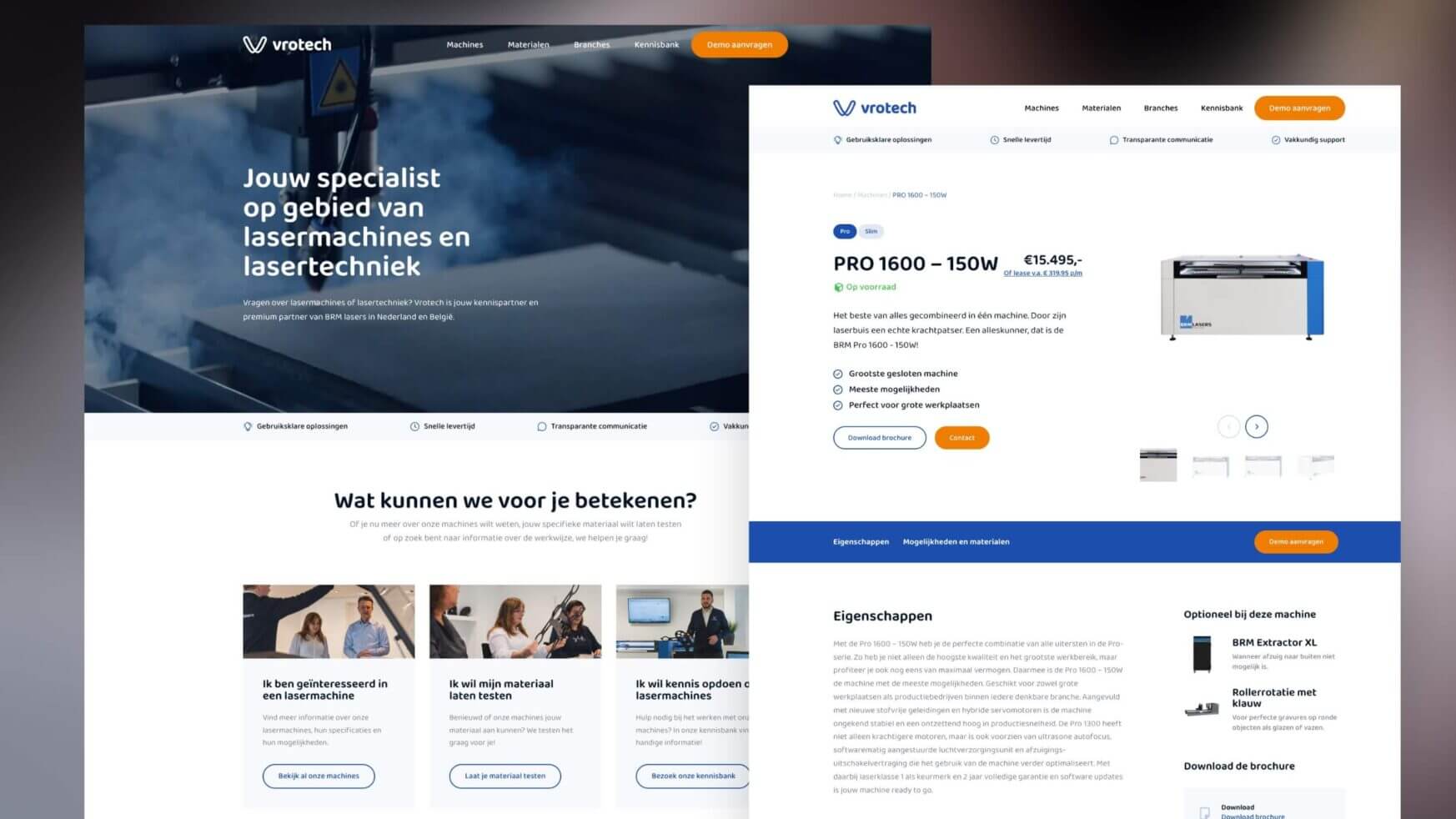Op de website van Vrotech vindt u informatie over laserdiensten, productspecificaties en teamfoto's.