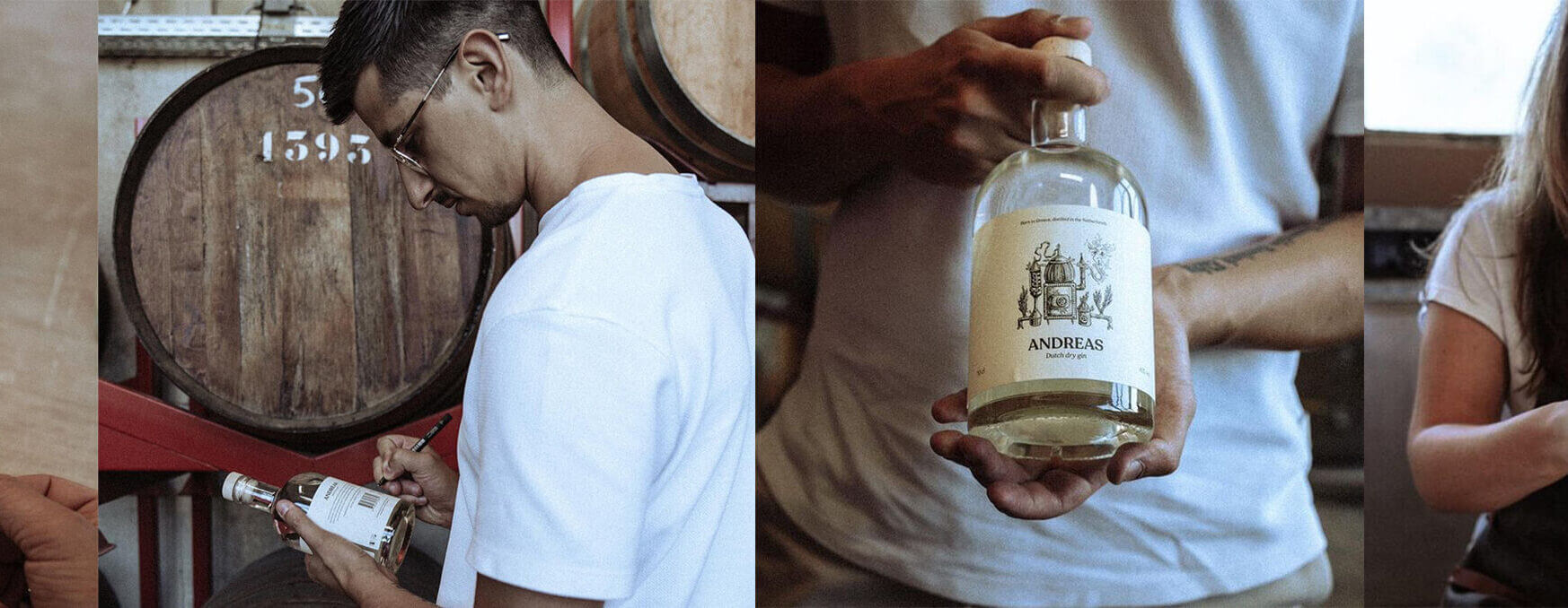 Werknemers in een distilleerderij bottelen en etiketteren sterke drank.