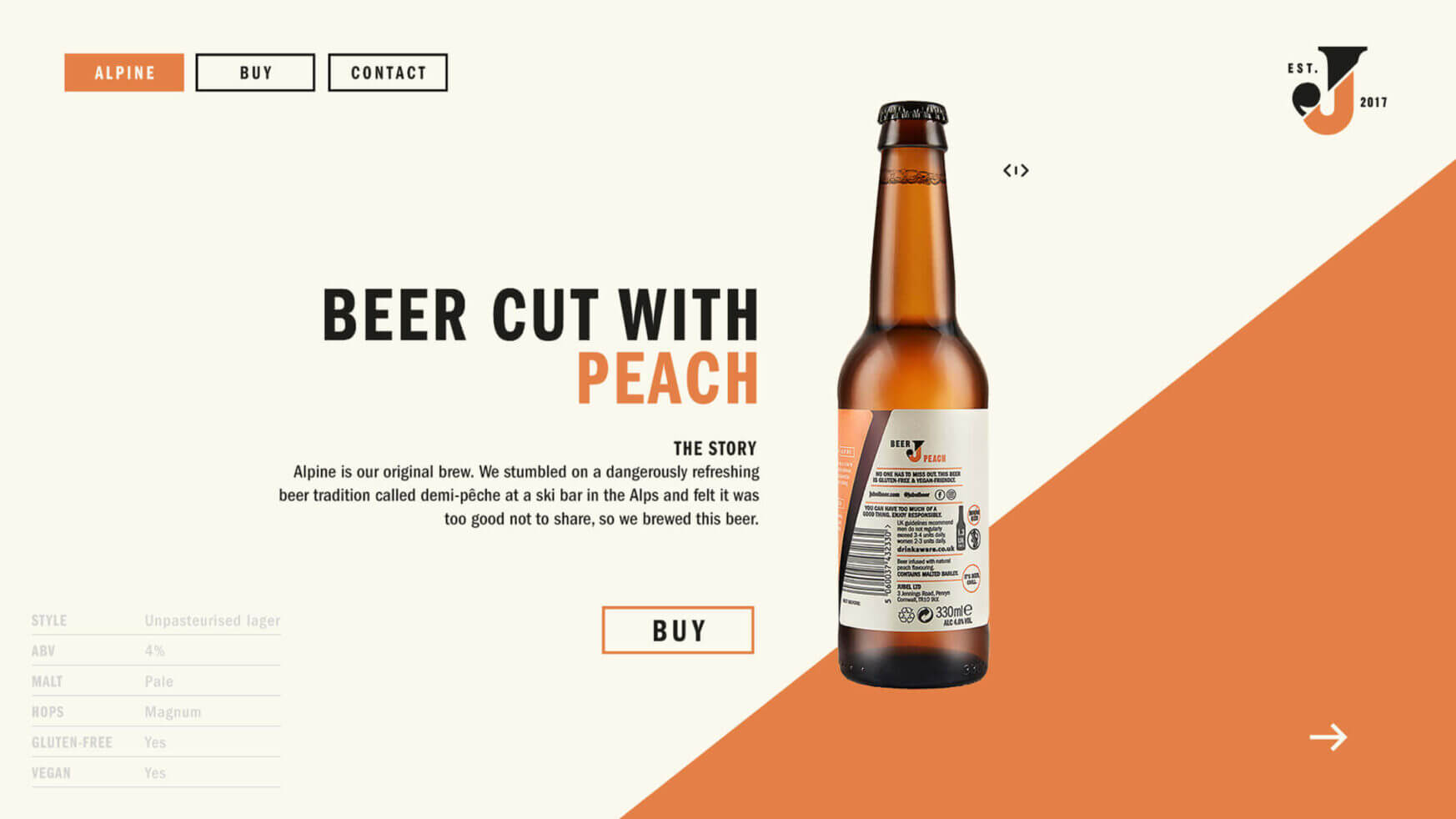 Jubel Peach Beer tegen een stijlvolle achtergrond. "BEER CUT WITH PEACH" - klik om de unieke blend te proeven!.