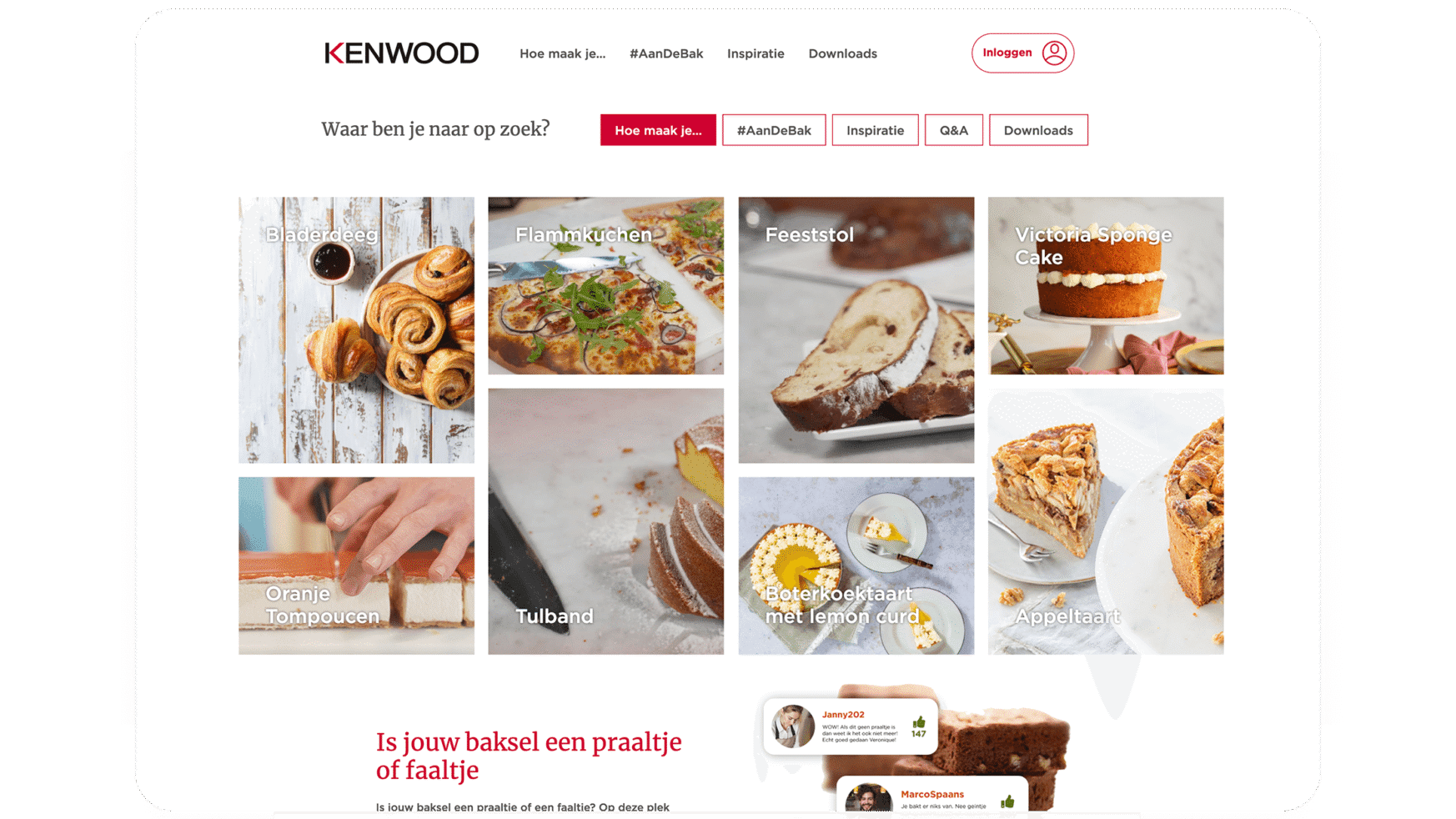 Bekijk de website van Kenwood voor verleidelijke afbeeldingen van kaneelbroodjes, taarten en brood.