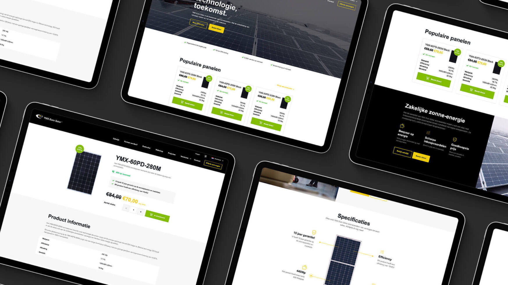 YMX Euro Solar-tabletten tonen een gestroomlijnde weergave van zonnepanelen en geavanceerde zonnetechnologie.
