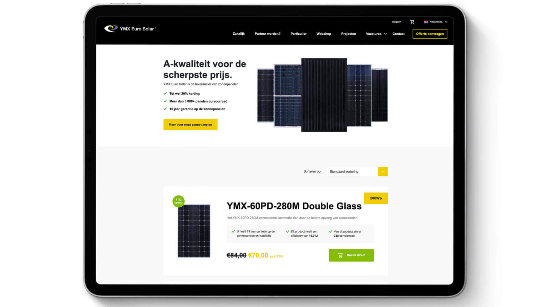 Bekijk het strakke tabletscherm van YMX Euro Solar voor prijzen en aankoopopties voor geavanceerde zonnepanelen.