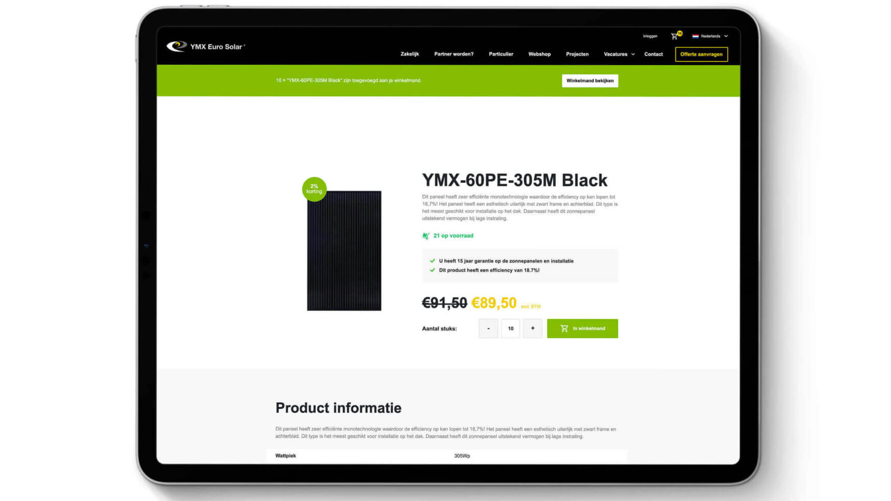 Bezoek de pagina van YMX Euro Solar voor prijzen en belangrijke informatie over efficiënte zonnepanelen.