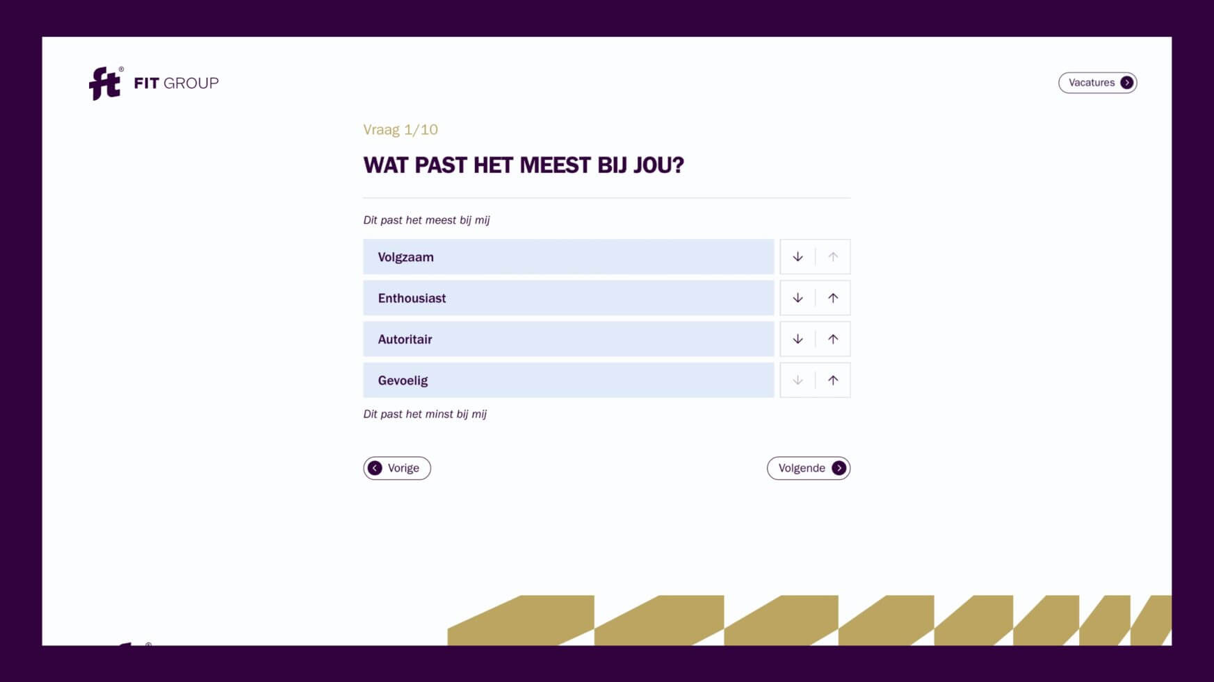 Nederlandse quiz van FIT Group: Wat past het beste bij jou? Rustig, enthousiast, autoritair of gevoelig?.