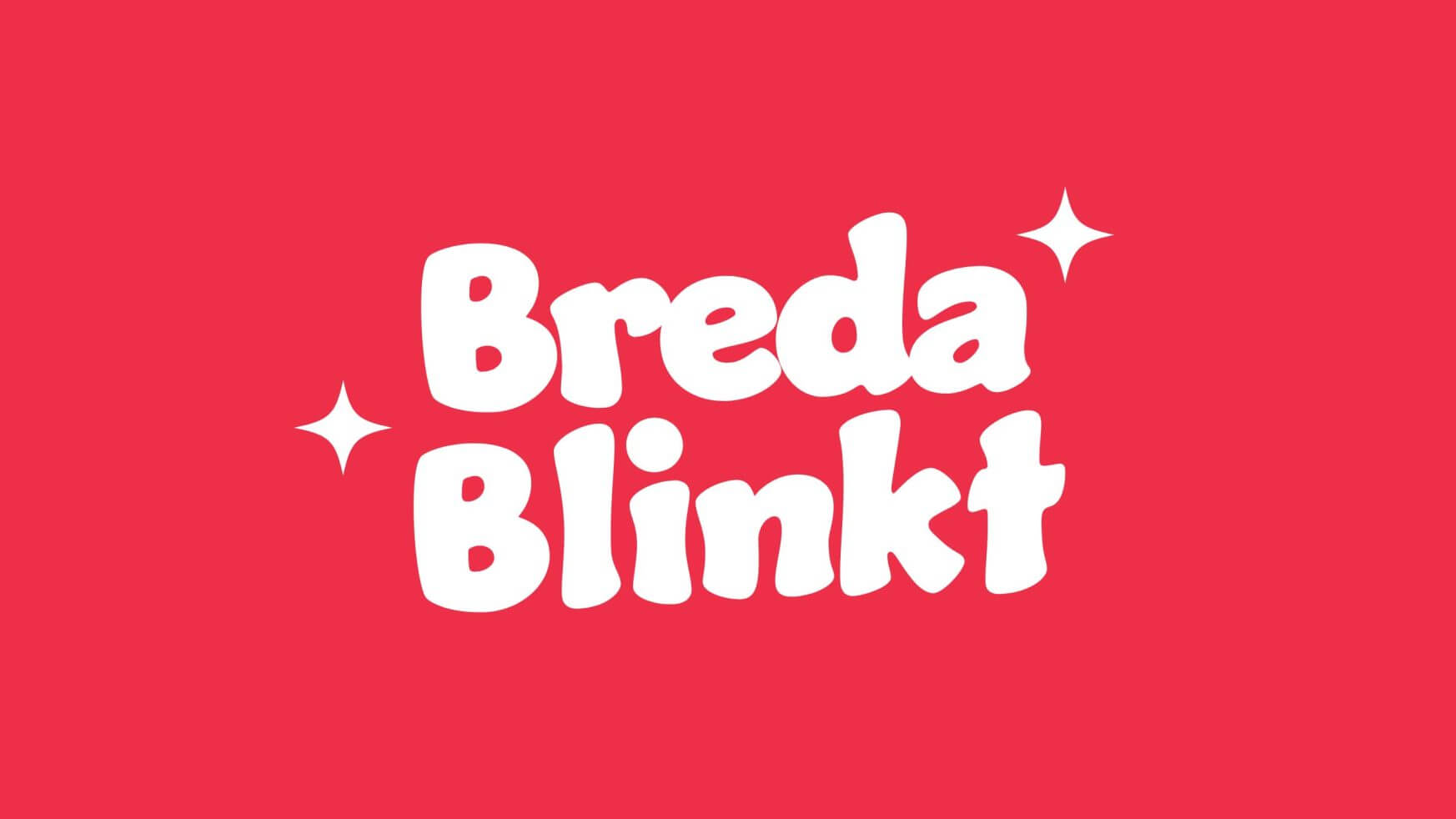 Witte bubbelende "Breda Blinkt" tekst met glitters knalt op een levendige rode achtergrond.
